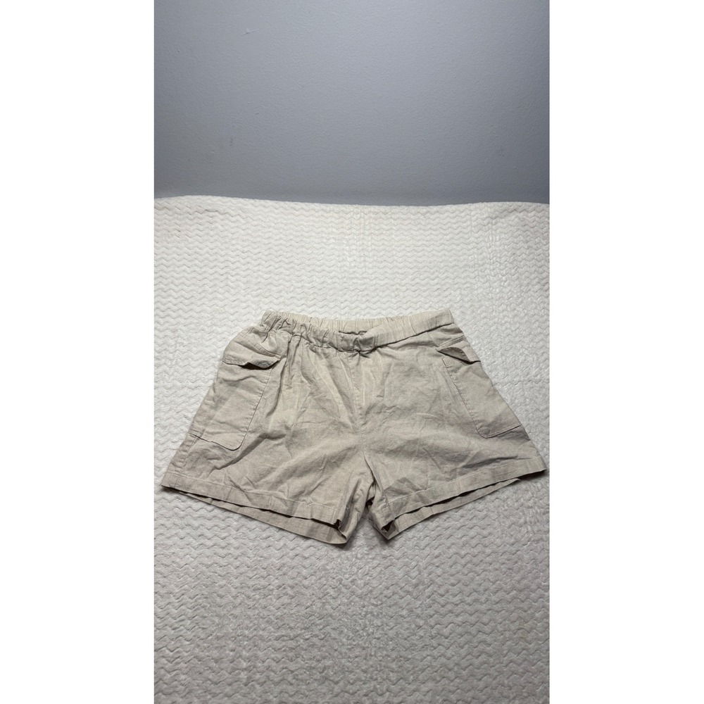 Saks Fifth Avenue Women Oatmeal Beige Linen Blend Cargo Shorts Small Elastic